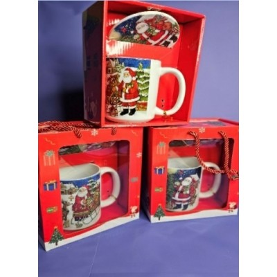 Чашка з підставкою та ложкою новорічна  в коробці 450мл